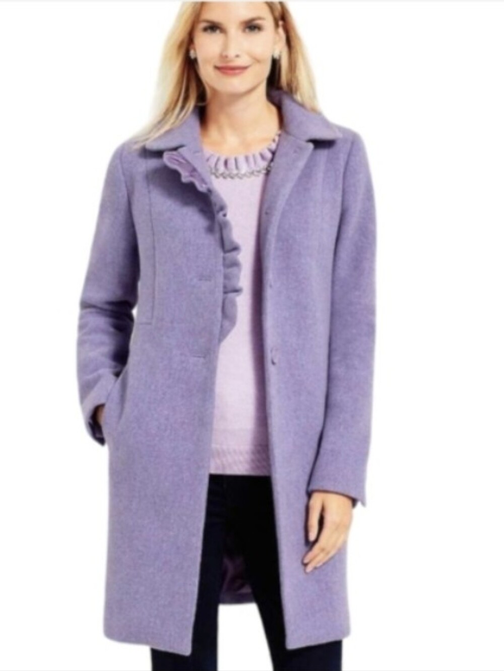 Talbots Albury Lavender Italian Wool Stadium Coat With Asymmetrical Ruffle Front